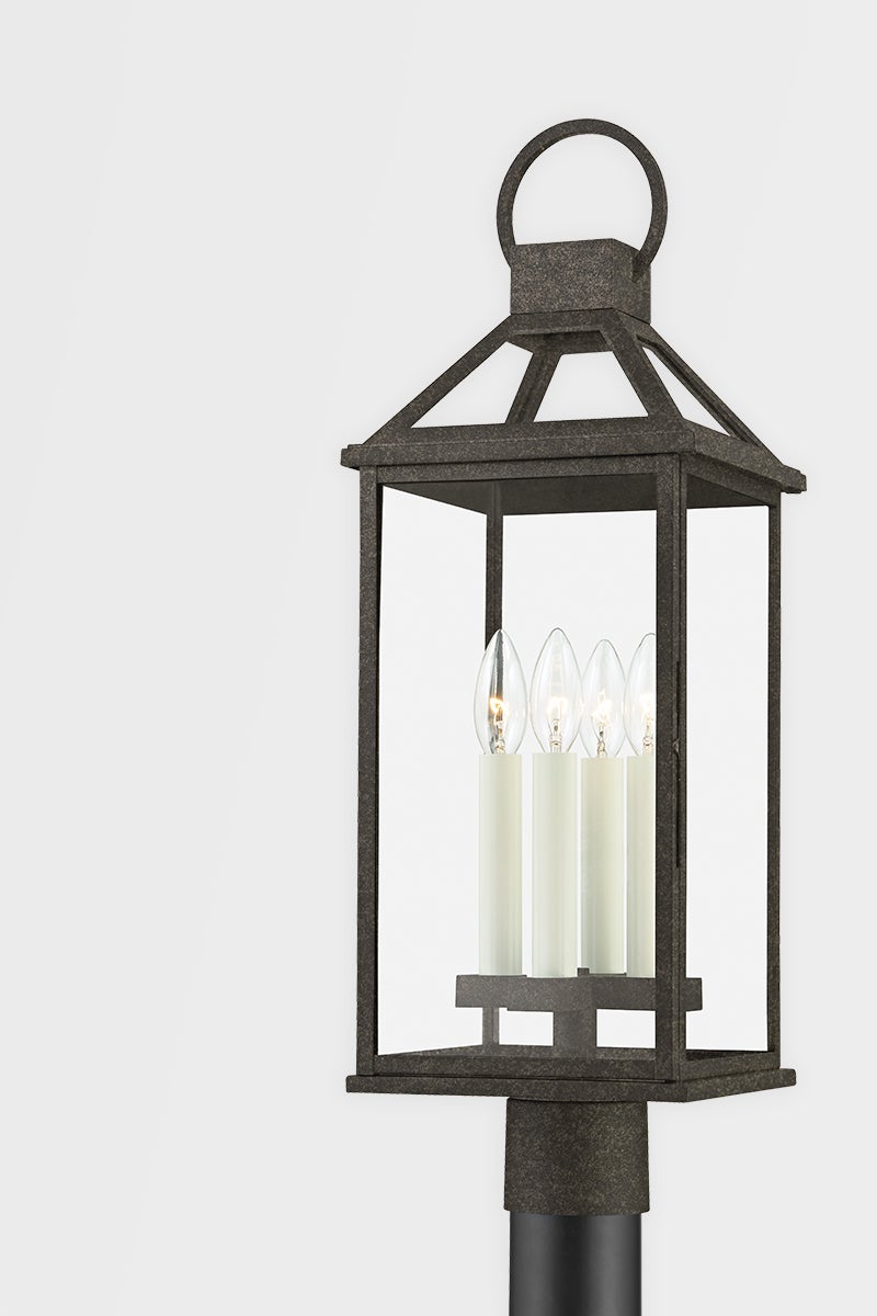 Troy Lighting-Sanders Outdoor Post Light with Clear Glass, French Iron Finish, and Candlestick Design