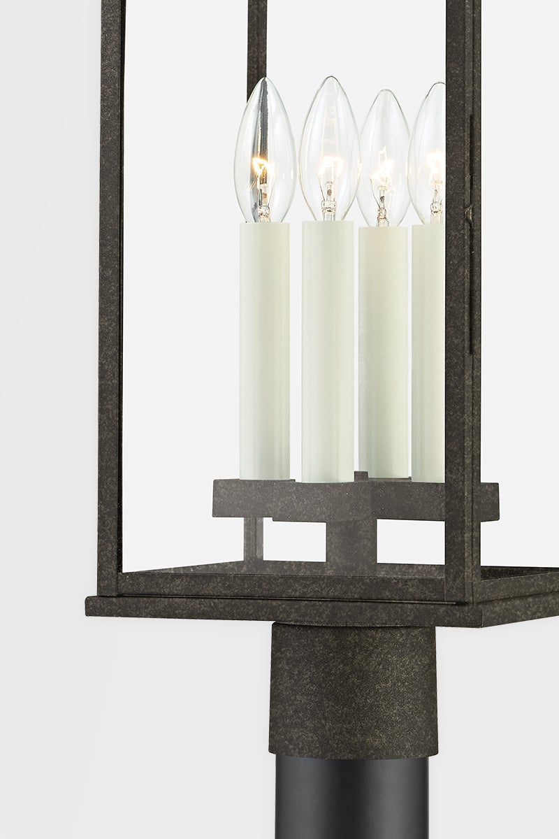 Troy Lighting-Sanders Outdoor Post Light with Clear Glass, French Iron Finish, and Candlestick Design