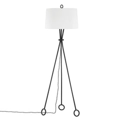 Troy Lighting Santa Monica Floor Lamp - Unique Tripod Design with Forged Iron Base and White Linen Shade