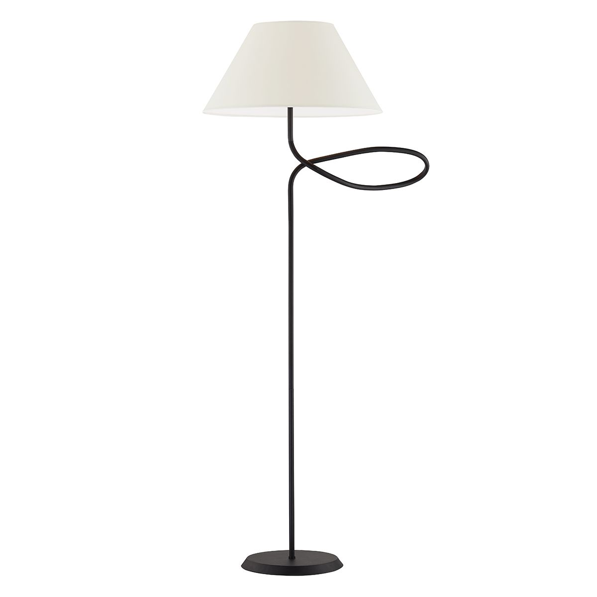 Troy Lighting Sculptural Alameda Floor Lamp with Forged Iron Body and Tapered Paper Shade