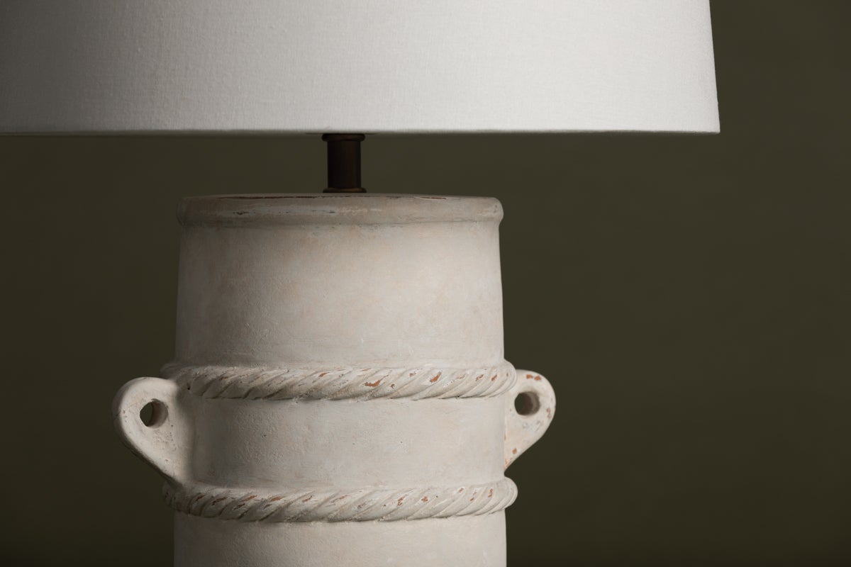 Troy Lighting-Siena Table Lamp With Terracotta Base, Rope Sculpting, Whitewash Finish, And Linen Drum Shade