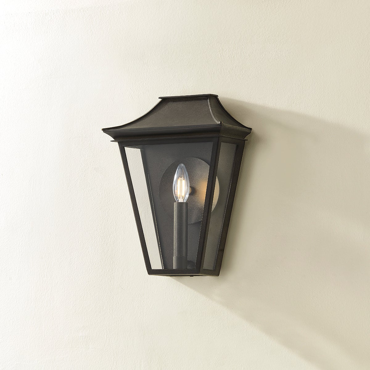 Troy Lighting Tehama Outdoor Wall Sconce With Clear Glass Panes And Unique Angular Frame