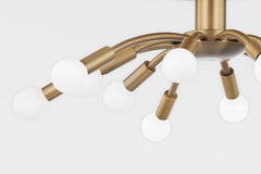 Troy Lighting Tristan 12-Bulb Semi-Flush Ceiling Light in Patina Brass - Mid-Century Modern Design