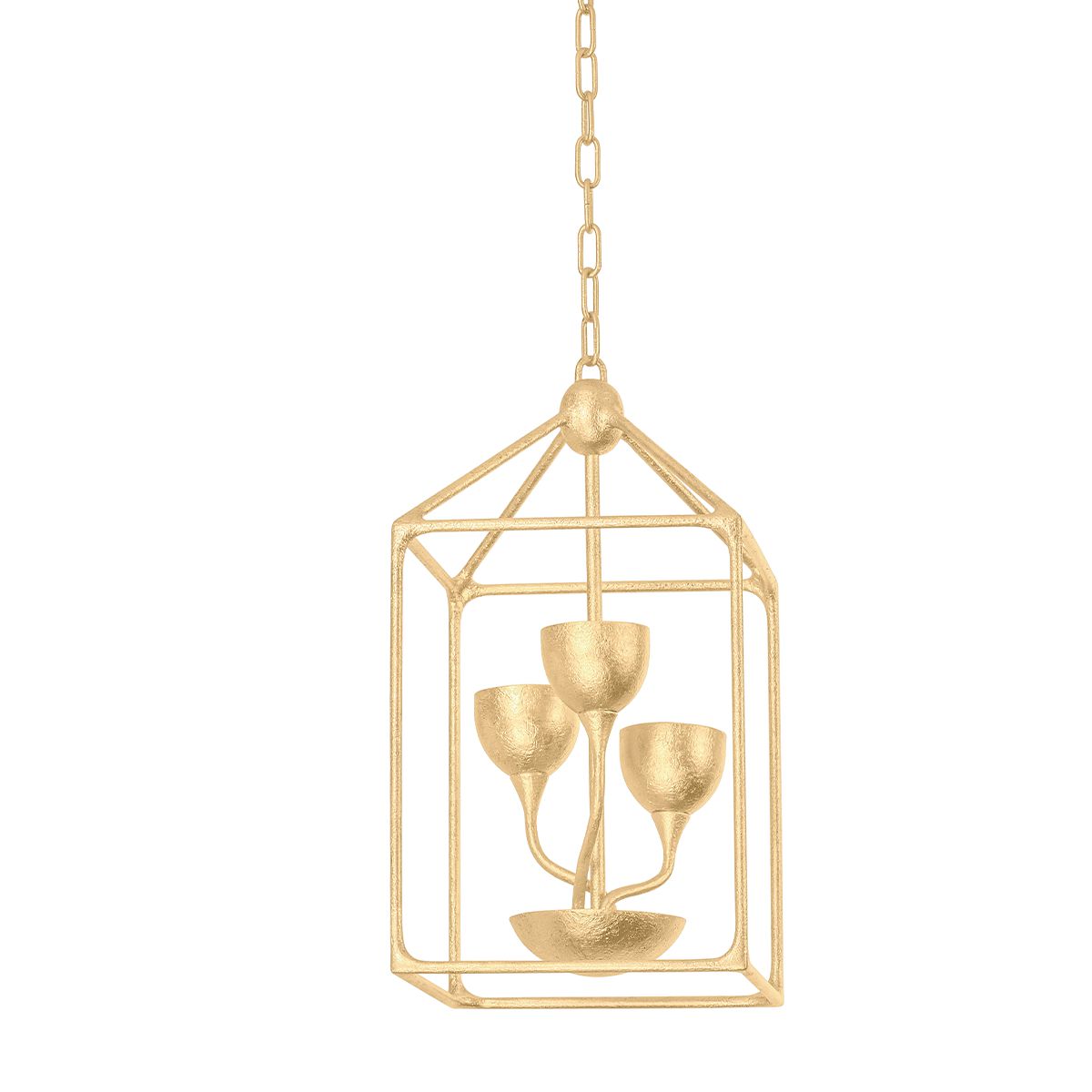 Troy Lighting Westwood Lantern – Elegant Curved Arms with Goblet Shades in Vintage Gold Leaf or Gesso White