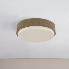 Troy Lighting Zane Ceiling Light with Opal Glass Shade and Grass Cloth Accents in Patina Brass Finish