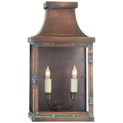 Visual Comfort Bedford Wide Short 3/4 Outdoor Lantern – Elegant Natural Copper Wall Sconce with Candlestick Design