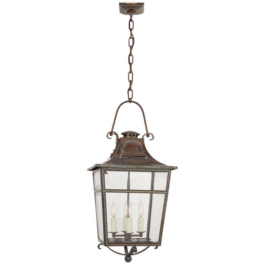 Visual Comfort-Carrington Small Lantern – Vintage London Design, Weathered Verdigris, Beveled Glass Panels