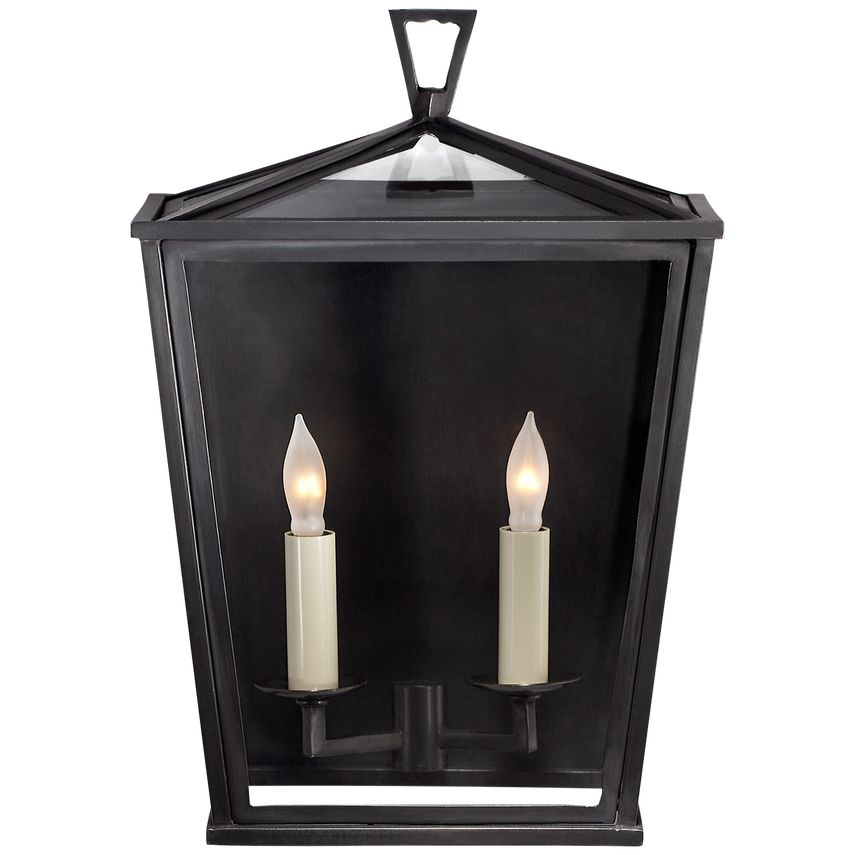 Visual Comfort Darlana 3/4 Lantern - Small Bronze and Gunmetal Framed Candelabra Style Glass Shade Light Fixture