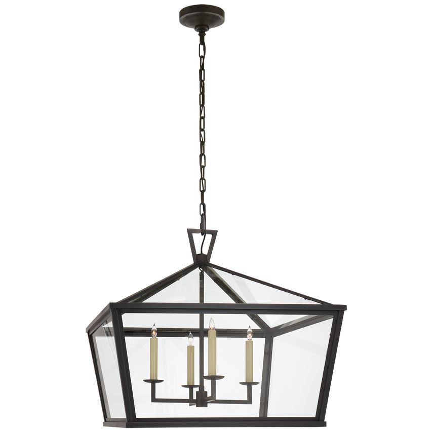 Visual Comfort Darlana Medium Wide Hanging Lantern in Bronze Finish with Clear Glass Panes