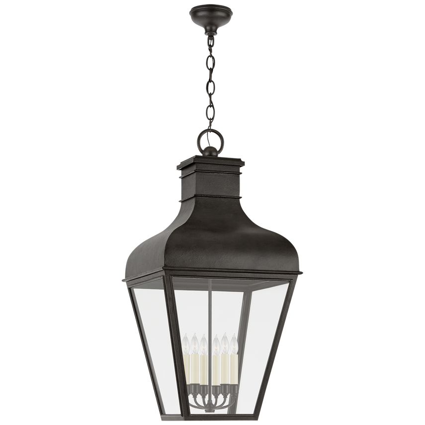 Visual Comfort Fremont Grande 6-Light Hanging Lantern with Vintage Design, Clear Glass Panels, and Aluminum Frame