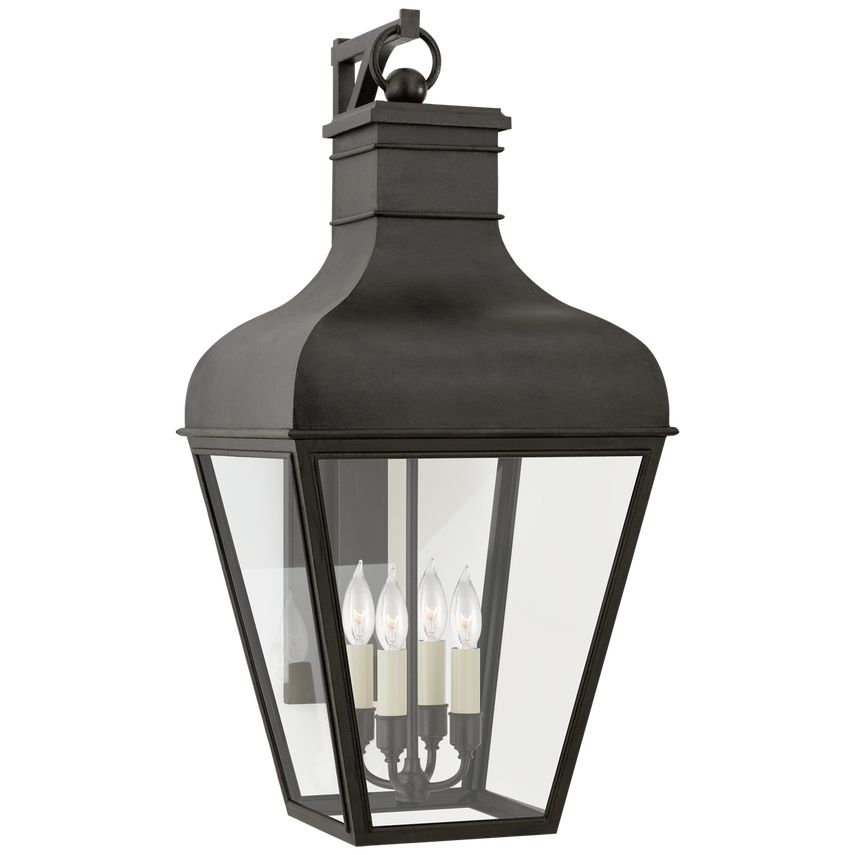 Visual Comfort Fremont Large Vintage-Inspired Bracketed Wall Lantern with Clear Glass Panels and Candelabra Lights