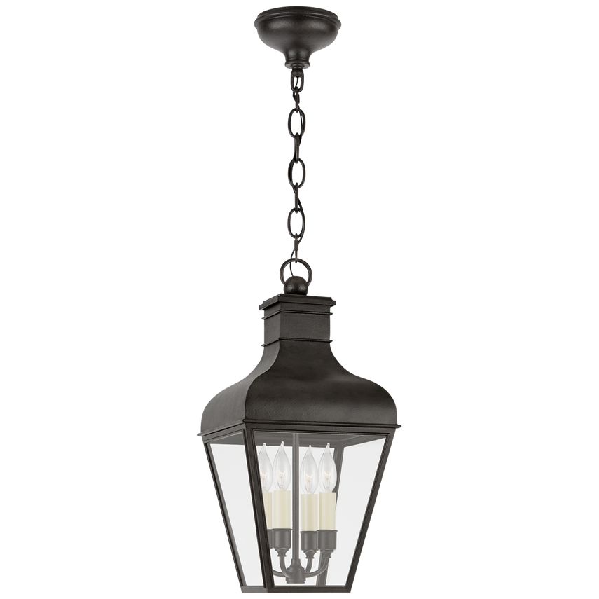 Visual Comfort-Fremont Medium Vintage-Inspired Hanging Lantern with Clear Glass Panes and Angular Frame