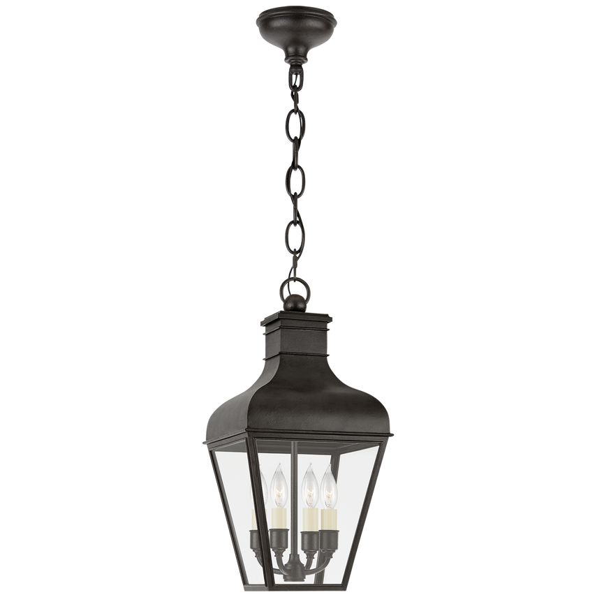 Visual Comfort-Fremont Small Vintage-Inspired Hanging Lantern With Clear Glass Panes and Candelabra Lamps