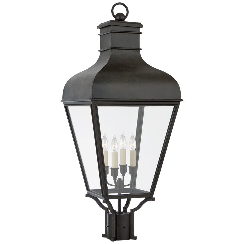 Visual Comfort Fremont Vintage-Style Post Light with Angular Frame and Candelabra Lamps, Clear Glass Accents