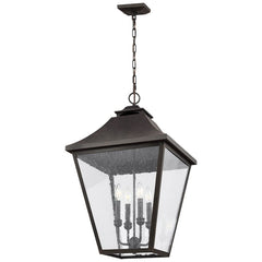 Visual Comfort-Galena Large Pendant Light - Elegant European Lantern with Clear Seeded Glass Shades and Curved Hook Detail