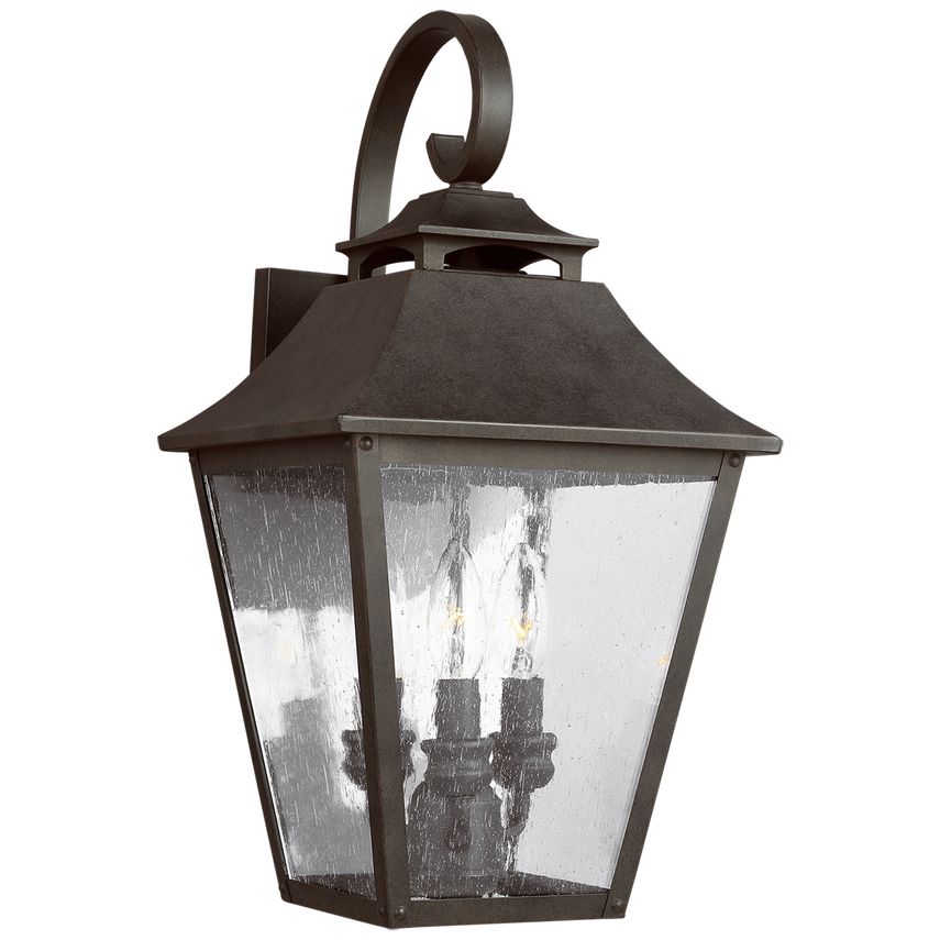 Visual Comfort-Galena Medium Wall Lantern with Curved Hook and Tapered Clear Seeded Glass Shades