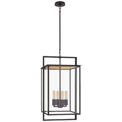 Visual Comfort-Halle Medium Hanging Lantern - Elegant Metal & Glass Design for Indoor/Outdoor Use