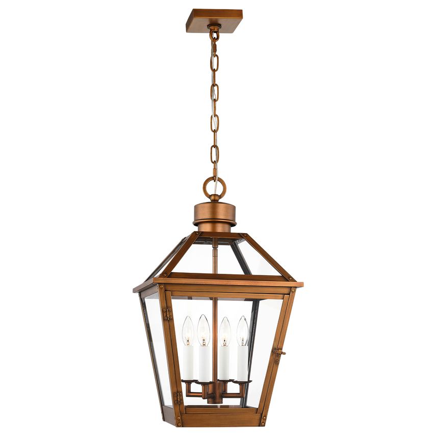 Visual Comfort Hyannis Large Outdoor Pendant Light – Riveted Copper, Vintage Lantern Style, 4 Bulb, Dimmable