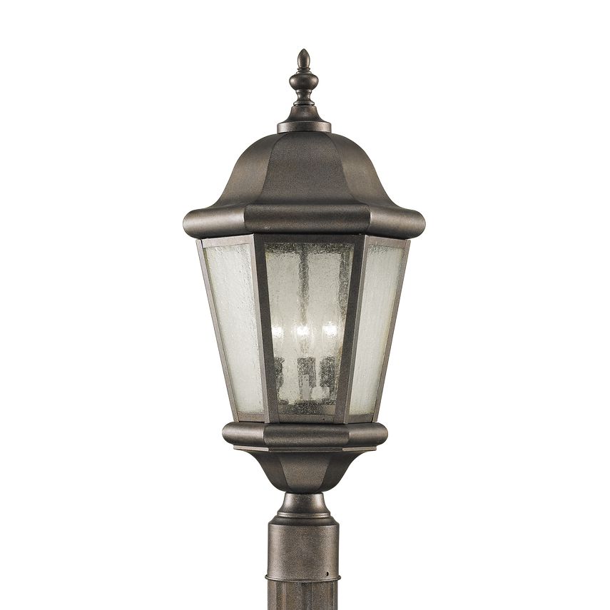 Visual Comfort Martinsville 3-Light Outdoor Post Lantern in Victorian Design with Clear Seeded Glass Panels