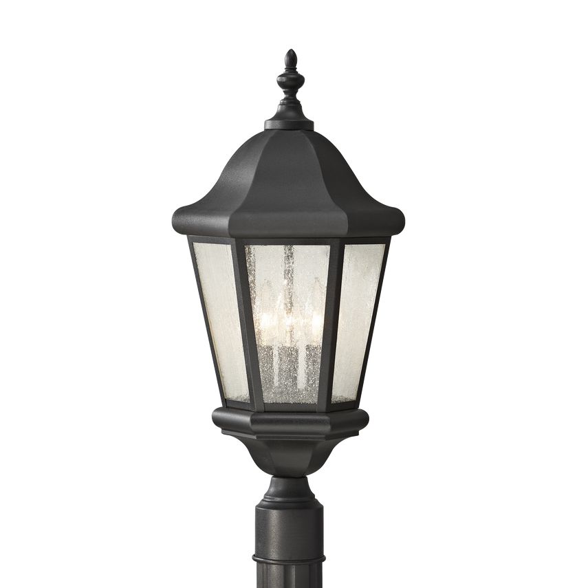 Visual Comfort Martinsville 3-Light Outdoor Post Lantern in Victorian Design with Clear Seeded Glass Panels