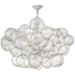 Visual Comfort-Talia 33" Semi-Flush Mount Light Fixture with Artisanal Swirled Glass Orbs and Metal Accents