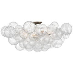 Visual Comfort Talia 38" Artisanal Glass Flush Mount Light Fixture with Swirled Orbs and Metal Baskets