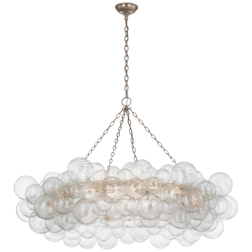 Visual Comfort Talia 54" Swirled Glass Globe Ring Chandelier with Artisanal Metal Basket Design