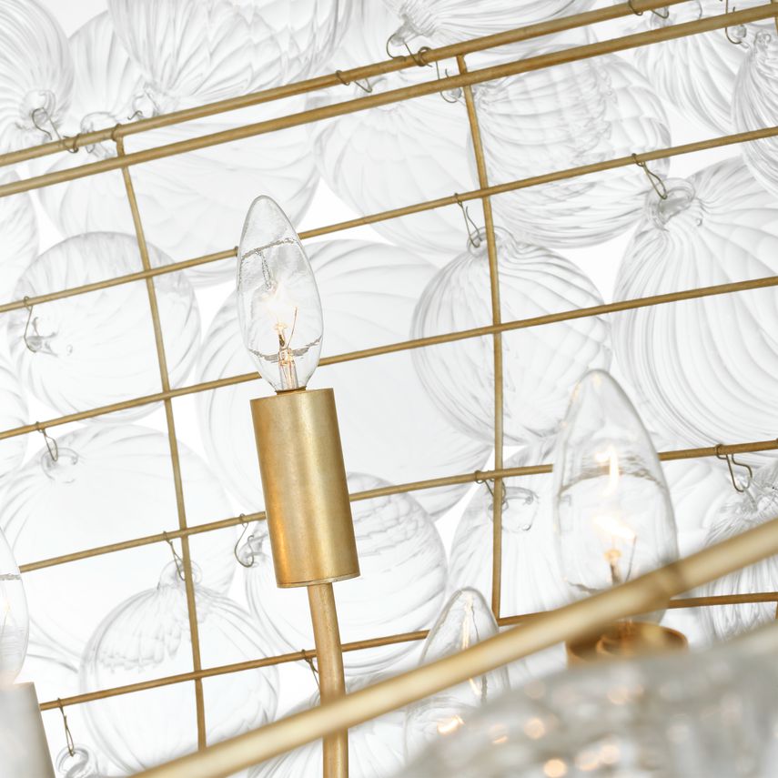 Visual Comfort Talia 66" Artisanal Glass Chandelier with Swirled Orbs and Metal Baskets for Whimsical Illumination