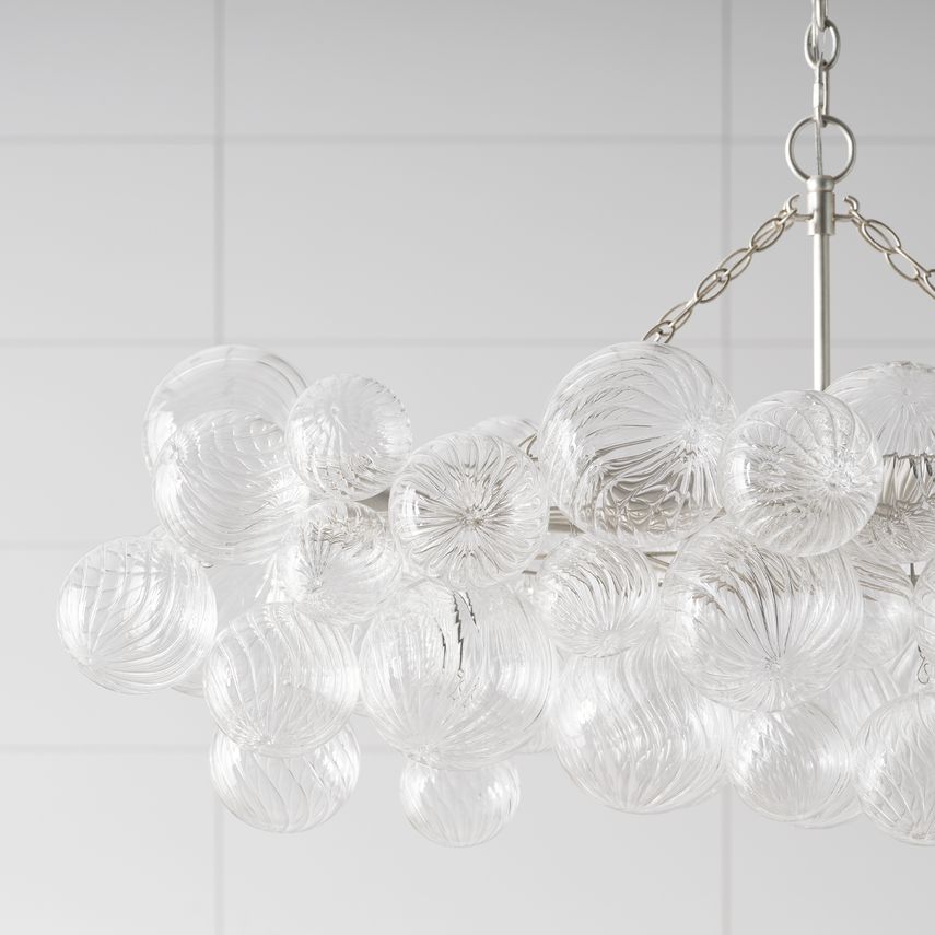 Visual Comfort Talia 8-Light Medium Linear Chandelier with Swirled Glass Orbs and Metal Baskets