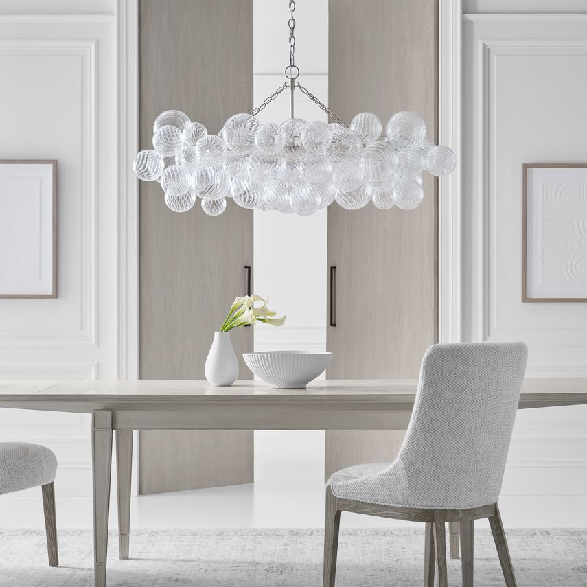 Visual Comfort Talia 8-Light Medium Linear Chandelier with Swirled Glass Orbs and Metal Baskets