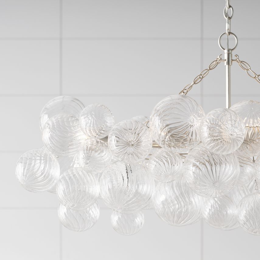 Visual Comfort Talia 8-Light Medium Linear Chandelier with Swirled Glass Orbs and Metal Baskets