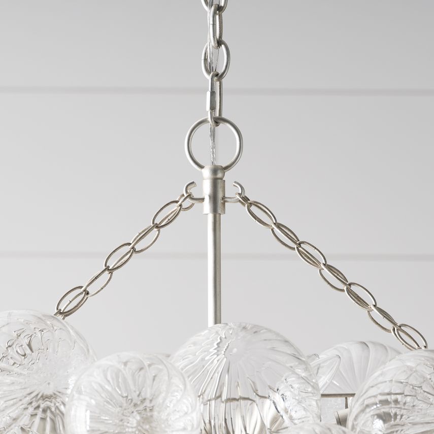 Visual Comfort Talia 8-Light Medium Linear Chandelier with Swirled Glass Orbs and Metal Baskets