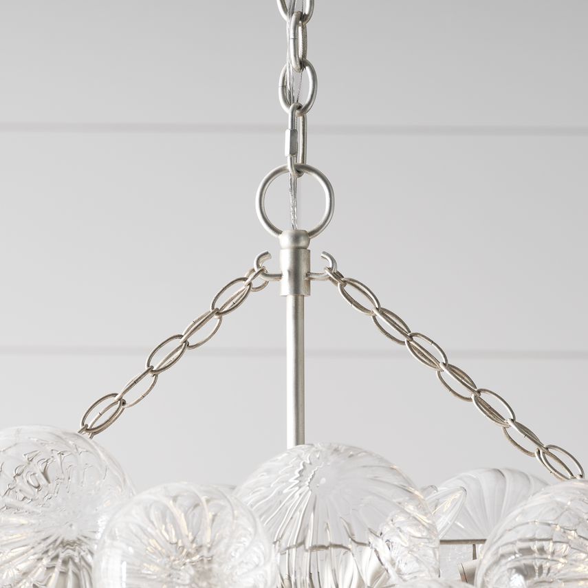 Visual Comfort Talia 8-Light Medium Linear Chandelier with Swirled Glass Orbs and Metal Baskets