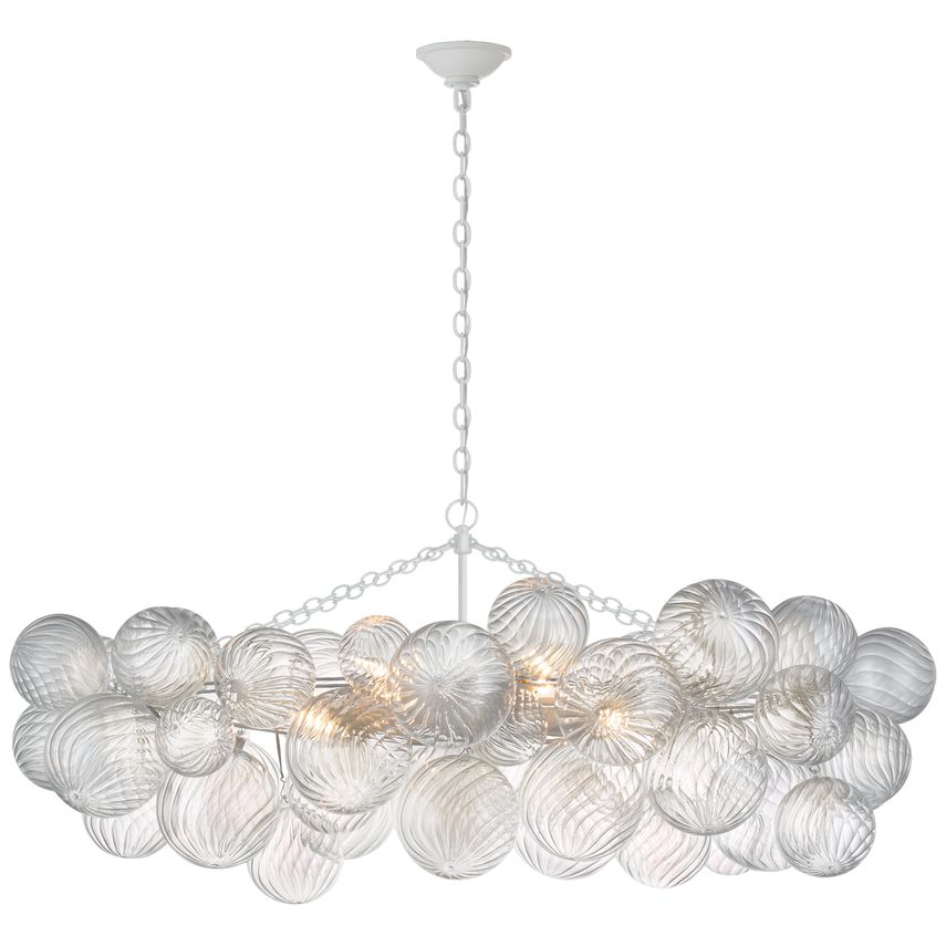 Visual Comfort Talia 8-Light Medium Linear Chandelier with Swirled Glass Orbs and Metal Baskets