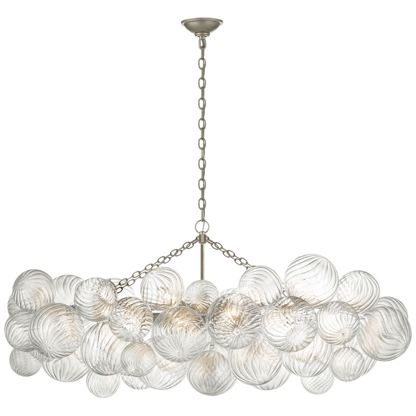 Visual Comfort Talia 8-Light Medium Linear Chandelier with Swirled Glass Orbs and Metal Baskets