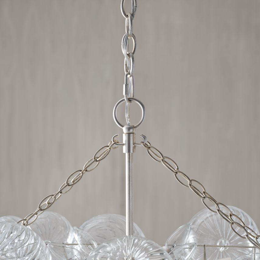 Visual Comfort Talia 8-Light Medium Linear Chandelier with Swirled Glass Orbs and Metal Baskets