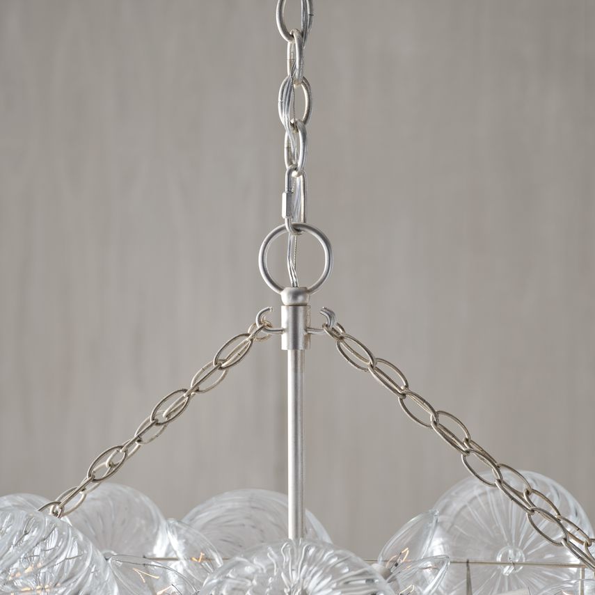 Visual Comfort Talia 8-Light Medium Linear Chandelier with Swirled Glass Orbs and Metal Baskets