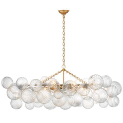 Visual Comfort Talia 8-Light Medium Linear Chandelier with Swirled Glass Orbs and Metal Baskets