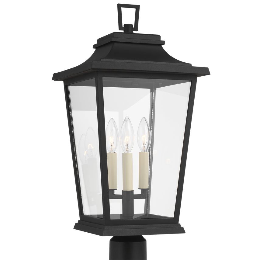 Visual Comfort Warren Post Lantern - Textured Black Finish with Clear Glass in StoneStrong Design